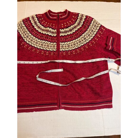 Heirloom Collectible women’s Red Nordic Knit Cardigan Sweater XL Cotton Ramie - Picture 7 of 10